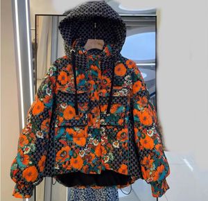 Veste de créateur femmes doudounes à capuche ample fleur imprimé doudoune manteau femme