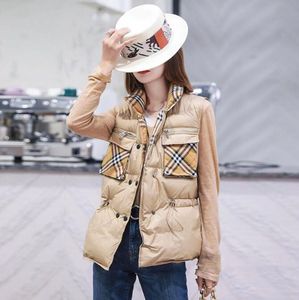 Veste de créateur femmes vers le bas gilet à carreaux sans manches doudounes poches multiples manteau femme