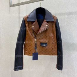 Veste de créateur femmes manteau en cuir montage à manches longues revers diagonale fermeture éclair en cuir simulé moto vestes courtes femmes beau haut