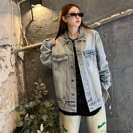 Designerjassen Modemerkjas Outdoor Casual jassen de juiste versie van VtmFogs Dual Line Ess Heren Dames Gewassen Blauw Denim High Street Jas Trend Herfst Win