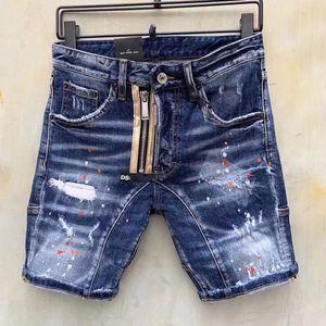 Designer Jean Mens Fashion Casual Slip Ripped Paint Zipper Patch Purple Jeans broderie short en jean pour hommes ST 4487