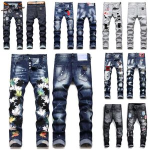 Designer Jean Hommes Pantalons Badge Rips Stretch Jeans Noir Classique Trou Slim Fit Lavé Moto Automne Denim Pantalon High Street Trou227a