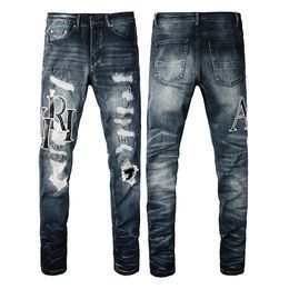 Jeans de designer amirs trous jeans pour hommes skinny moto amirs jeans Trendy Ripped Patchwork Hole All Round Star Letters Slimghed