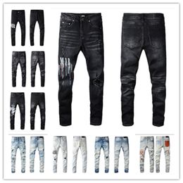 Designer jeans, modieus herenfietsgat, elastische denim, casual jeans, strakke en noodlijdende broek voor mannen, 2024 nieuw model