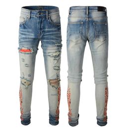 Pantalones vaqueros de diseñador para hombre Pantalones pitillo Slim Fit Denim Rodilla Ripped Stretch Pantalones de motorista para hombre Parches rojos Apenado Motocicleta Fit Trendy