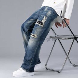 Jeans de designer pour hommes automne, nouveau jean en détresse, patch en lâche droite LEG LEG LEG TRENDY PANTAL MENS MEN