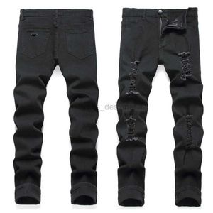 Jeans de diseñador para hombres Jeans negros denim Pure Black Black Fit Feet Elastic Men's Slim Fit Jeans Auto foto Pantal