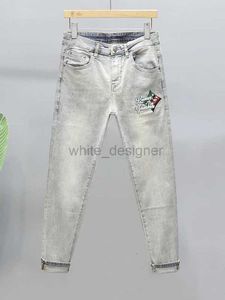 Designer jeans voor herenblauw jeans, slanke fit voor heren, noodlijdend borduurwerk, bedrukt trendy merk, luxe high street leggings modebroek