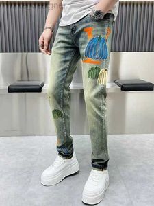 Jeans de créateurs pour hommes chaopai 2024 printemps pantalon de pieds masculins imprimé jeans slim ajustement micro élastique pantalon long pantalon de mode personnalisé