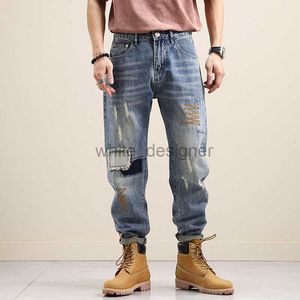 Designer jeans voor heren eind patch denim heren los passend rechte buis gewassen katoen het hele seizoen luxe mode broek heren denim