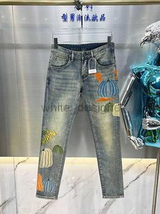 Designer Jeans pour hommes de la mode masculine Brand Pumpkin Jeans imprimé Jeans Men 2024 Nouvelle mode polyvalente Slim Fit Small Feet Pantalon Fashion Pantalon