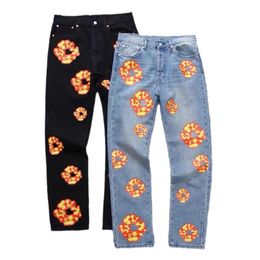 Jeans de diseñador para hombre Jeans de mezclilla con flores Jeans rectos vintage desgastados Pantalones Hip Hop Y2k Jeans High Street para hombres Jeans cargo