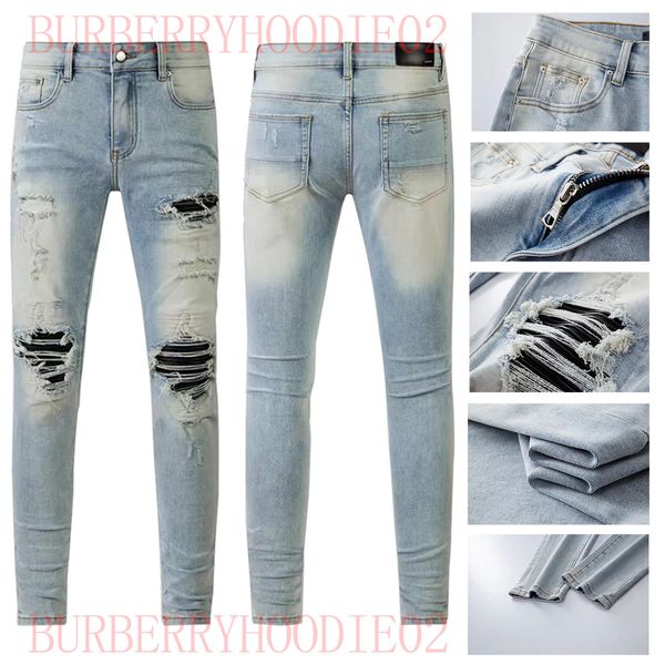 Jeans de diseñador para jeans para hombres Jeans Pantraje rasgado Hip Hop High Street Fashion Marca Pant Jeans Motorcyery Bordado Cerrar Jeans True Jeans