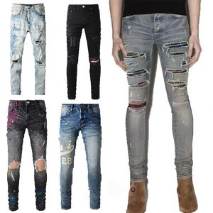 designer jeans voor heren jeans uomo herenjeans geperforeerd borduurwerk patchwork gescheurd trendmerk motorbroek heren magere mode elastische slim fit broek