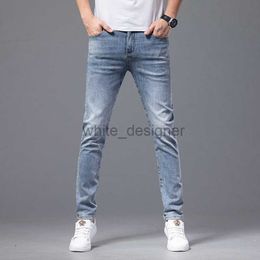 Jeans de diseñador para hombres Spring Mid Winist Blue Beauty Denim Micro elástico Cotton Juvenil Juvenil Jeans