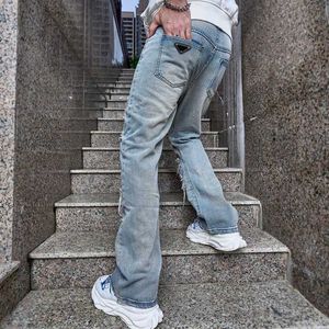 Designer jeans voor heren nieuwe casual biomimetische jeans man trendy losse broek high street wide benen luxe mannen kleding
