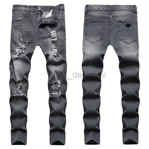 Designer jeans voor heren nieuwe grijze herenjeans met gaten slanke fitting jeans leggings denim pant nooddeed gescheurde fabrikant zwart blauwe Jean Slim Fit motorcycl modebroek