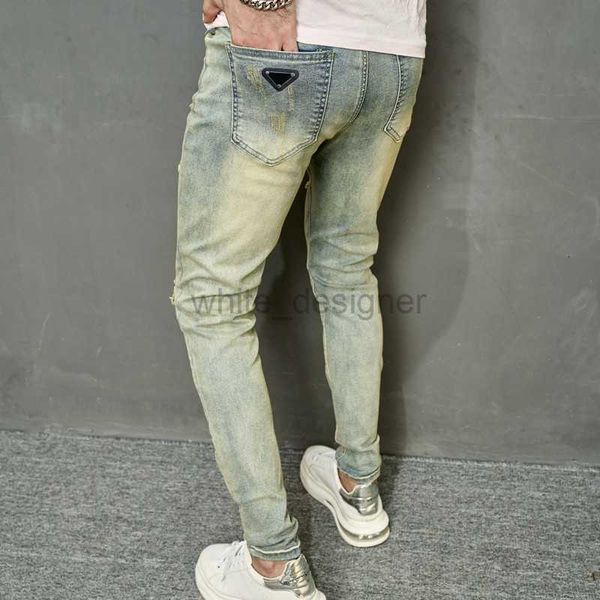 Jeans de créateurs pour hommes New Men's Slim Fit Elastic Small Lignet Berg Jean Pantalon de mode pour hommes Pantalons de mode