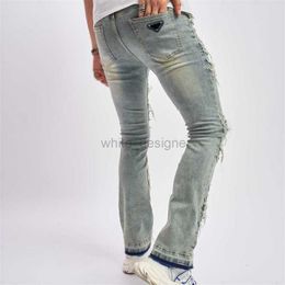 Jeans de diseñador para hombres nuevos jeans desgarrados, tela cosida de bigote de gato, pantalones de piernas anchas elásticas de moda, pantalones casuales para hombres