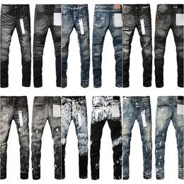 Jeans de diseñador para pantalones de hombres Luxury Purple Jeans Pantalones apilados Biker Bordado Rasgado para tendencias Jeans Jeans Men Black Slim Fit Pants de diseño único con agujero