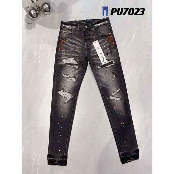 jeans de diseñador para pantalones para hombre jean morado jeans de marca morados hombres Jeans tendencias desgastado negro rasgado Biker Slim Fit motocicleta Mans hombres apilados jeans holgados agujero 2206