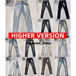 Designer jeans voor heren broek paarse jeans paarse jeans heren jeans trends verontruste ruïne gescheurde motorrijder slanke motorfiets gestapelde jeans 2210