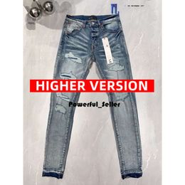 Jeans de designer pour hommes jeans violets jeans violets jeans masculins tendances ruine détressée biker mince moto empilé jeans 6018