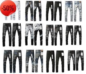 jeans de créateur pour pantalons pour hommes jeans violets jeans violets personnaliser les tendances en détresse noir déchiré motard slim fit mans jeans empilés hommes jeans baggy trou CO