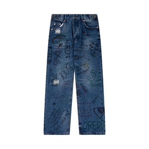 Jeans de créateur pour pantalons pour hommes Jeans violets Graffiti Sweat à capuche attaché Ajouter des lettres à la jambe Jeans Balanciag Sweat-shirt sans capuche 983