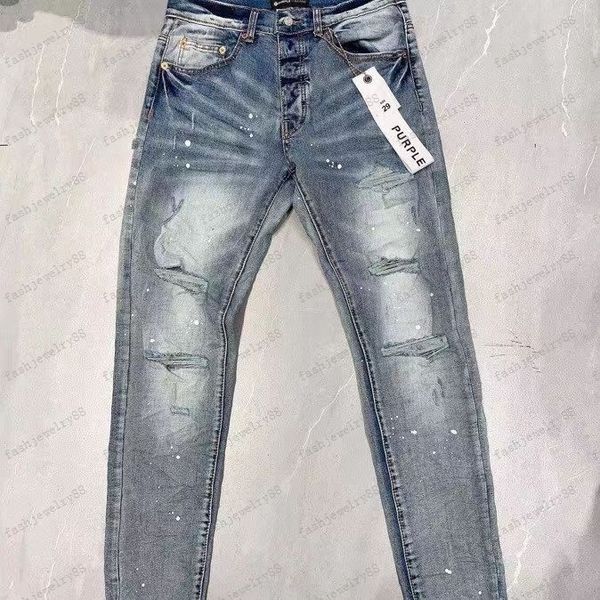 jeans de diseñador para pantalones para hombre jeans morados Jeans morados personalizar tendencias Biker rasgado negro desgastado Slim Fit Mans jeans apilados hombres jeans holgados de primera calidad