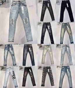 Jeans de designer pour pantalon pour hommes jeans violets pourpre tendances masculines en détresse du motard déchiré