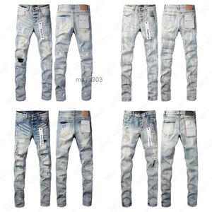 Designer Jeans for Mens Purple Jeans High Street Denim Trouser Europe en de Verenigde Staten Fashion Tide Fit Hole Hip-Hop Slim Jean Pants 3WI4
