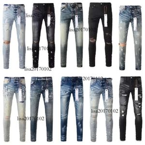 Jeans de diseñador para hombre flaco motocicleta moda rasgado patchwork agujero todo el año patas delgadas al por mayor marca púrpura J VDGG