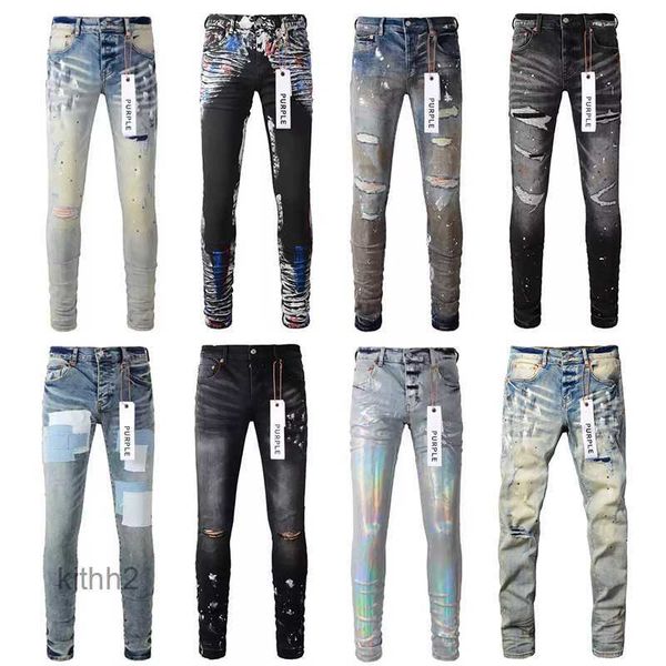 Jeans de diseñador para hombre flaco motocicleta moda rasgado patchwork agujero todo el año patas delgadas marca al por mayor 4Z2P