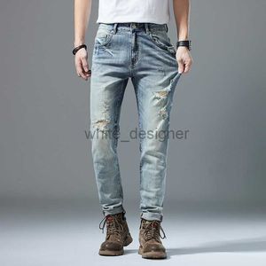 Jeans de créateurs pour hommes printemps / été des jeans masculins neufs à la mode, perforés, personnalisés, rayés, décontractés, lavés élastiques bleus