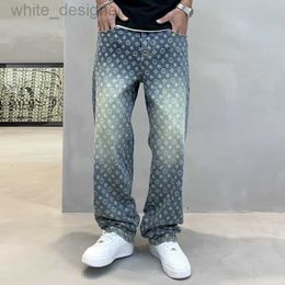 Jeans de créateurs pour hommes en jeans à la mode à la mode à la mode masculine imprimement complet jacquard tube droit labré pantalon de mode de qualité polyvalente pantalon de mode