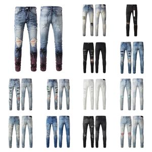 Jeans de créateur High Street Hole Patch Pantalon à panneaux brodés pour hommes Pantalons extensibles Slim American Size28-40