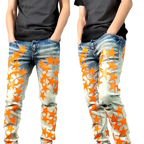 Jeans de créateurs Jeans pour hommes Jeans de créateurs Hip Hop Mode Hommes Pantalons Jeans Jeans de qualité supérieure Pantalon en denim cool pour moto violet Four Seasons Vêtements Pantalons