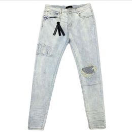 Amirs designer Jeans pour hommes jeans violets High Street Hole Star Patch pantalon skinny slim trou pantalon denim bouton mouche lavage amirs star pantalon détruit slim-fit pantalon pantalon