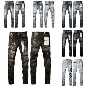 Diseñador Jeans Men Jeans Jeans delgados para hombres Jeans Jeans Denim Pantalones para hombres Larguejos de la cremallera del flacos Aguas de la cremallera desgastados Bikers de carga Purple Jeans para hombre Negro