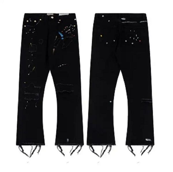 Designer Jeans Hommes Pantalons pour femmes et rétro High Street Splashed Ink Graffiti Montage Porter Taille unisexe S-XL WRA7