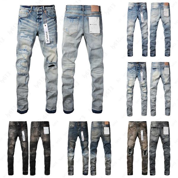 Diseñador Jeans Men Jeans Purple Jeans pantalón Ruina Ruina Pantalones de calidad de calidad Bordado desgastado Biker Rober Black Jean Mens Cloth