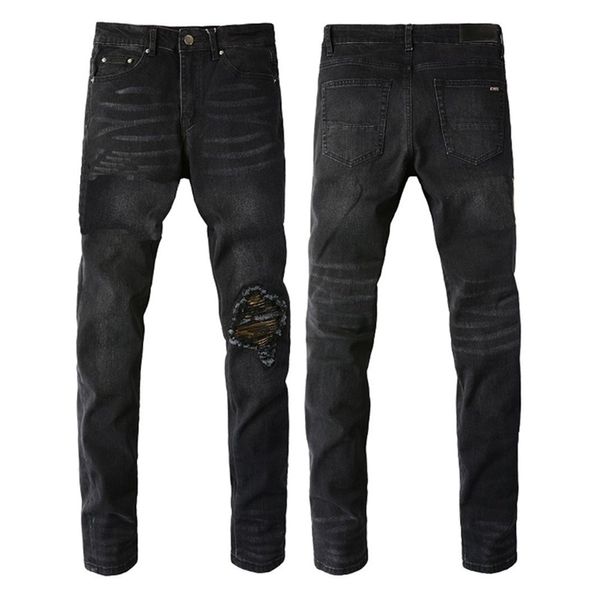 Designer jeans hommes déchiré jeans moto à la mode déchiré patchwork trou Taille 28-40 streetwear rond slim jambes jeans homme mode lettre étoile trou skinny jeans pantalon