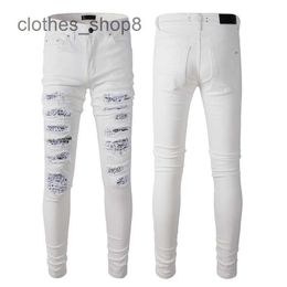 Designer-Jeans Herren Jean Amirres Denim Herrenhosen 843 High Street Fashion Marke weiß schlanke elastische Loch-Patch-Denim lässige Beinhose kleine gerade Röhre JZPS