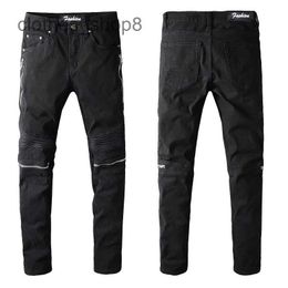 Jeans de diseñador Jean Amirres Denim Pantalones para hombre 627 Otoño e invierno High Street Jeans Moda Marca Motocicleta Negro Plisado Slim Fit Elástico G4KD