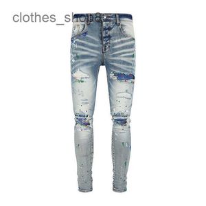 Jeans de designer Jean Amirres Denim Pantalons pour hommes 2023Dark Blue Paint Stain New Slim Fit Jeans IPA3