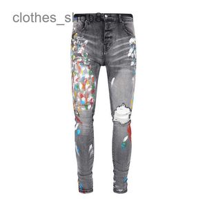 Jeans de créateurs Jean Amirres Denim Pantalons pour hommes 2023 Nouveau gris tacheté peinture Slim Fit Jeans Vc9y