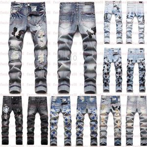 Designer Jeans Jeans masculin pour hommes jeans européen jean brisé Hombre Letter Star Men Men de broderie Ripwork Ripped for Trend Brand Motorcycle Pant Mens Skinny