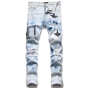 Jeans de créateur Jeans pour hommes Slim Fit Nouveau pantalon droit polyvalent à la mode Broderie Quilting Ripped Brand Vintage Pant Fashion It Is Very Good 59