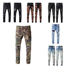 Designer Jeans Heren Originele Kwaliteit Jeans Heren Camouflage Broek Skinny Rip Motorcycle Denim Slim Stretch Fit Met Gat Patch Hip Hop streetwear Voor